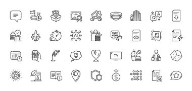 Zamanlayıcı, Sertifika ve Sipariş satırı simgeleri paketi. Al, Soru ve Cevap, Harita iğne simgeleri. Tv, Favori sohbet, Dosya web simgesi indir. Ajan, benzin istasyonu, alıcı resmi. Vektör