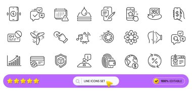 Çevrimiçi oylama, Teftiş ve Grafik çizelgesi simgeleri web uygulaması için. Bir paket Dice, Cüzdan, Telefon sohbet ikonları. Dönüşüm jesti, para uygulaması, röportaj tabelaları. Rüzgar enerjisi, 360 derece, çalıştırın. Vektör