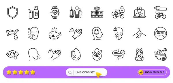 Use Gloves Slow Fashion Medical Vaccination Line Icons Web App — Stock Vector