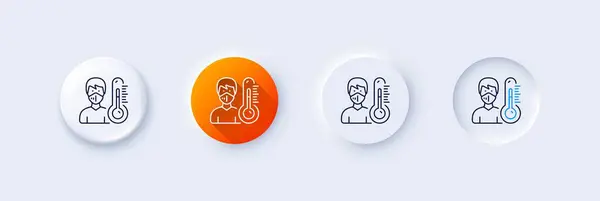 Thermometer Line Icon Neumorphic Orange Gradient Pin Buttons Doctor Face — Stock Vector