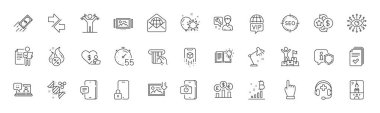 Bitcoin grafiği, para birimi oranı ve telefon hattı simgeleri. Yapay Zeka Paketi, Ürün bilgisi, iş görüşmesi ikonu. Zamanlayıcı, artırılmış gerçeklik, gönüllü resim grafiği. Satır simgeleri. Vektör