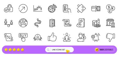 Web uygulaması için yön, eşitlik ve kilit satırı simgeleri. Kredi paketi, açık kapı, el resimli resim ikonlarından hoşlanmamak. Mum çizelgesi, uyarı zili, para birimi tabelaları. Fitness. Vektör