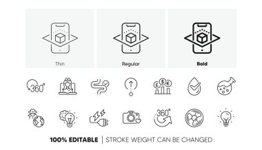 Kimya laboratuvarı, tam dönüşüm ve enerji hattı simgeleri. Dermatolojik testler, teletıp, dolandırıcılık ikonu. Para birimi, 360 derece, Air taraftarı fotoğrafı. Fikir teçhizatı, yukarı kaydırma, sindirim. Vektör