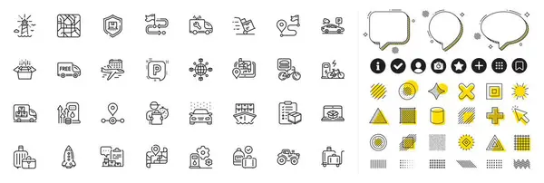 stock vector Set of Journey, Delivery truck and Lighthouse line icons for web app. Design elements, Social media icons. Logistics network, Car service, Online delivery icons. Vector