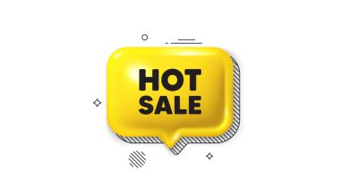 Üç boyutlu konuşma balonu simgesi. Sıcak Satış etiketi. Özel fiyat tabelası. Reklam indirimi sembolü. Sıcak satış sohbet mesajı. Konuşma balonu pankartı. Sarı mesaj balonu. Vektör