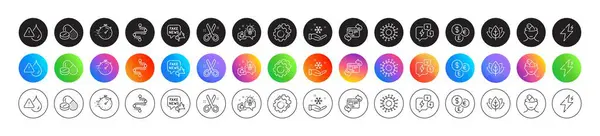 stock vector Settings gears, Power and Stress line icons. Round icon gradient buttons. Pack of Money currency, Timer, Medical drugs icon. Coronavirus, Idea, Waterproof pictogram. Vector