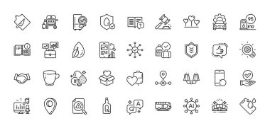 Su damlası, Podcast ve iş portföy çizgisi simgeleri paketi. Al, Soru ve Cevap, Harita iğne simgeleri. Gaz ızgarası, lamba ışığı, araba servisi web simgesi. Blood, Tokalaşma Piktogram gibi. Vektör