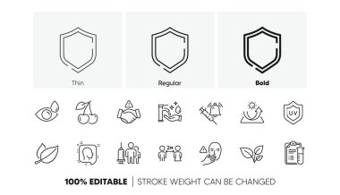 Tıbbi analizler, tokalaşma ve kafa çizgisi simgeleri. Aşı paketi duyurusu, sosyal uzaklık, tıbbi aşı ikonu. Kalkan, göz damlası, ultraviyole koruma fotoğrafı. El yıkama. Vektör