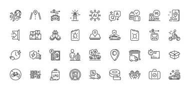 Metro, ulaşım sigortası ve kamyonet hattı simgeleri. Al, Soru ve Cevap, Harita iğne simgeleri. Yapışkan bant, uluslararası uçuş, Road web simgesi. Vektör