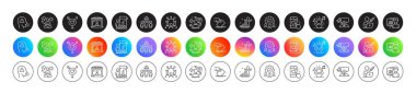 Genders, Teamwork and Vaccination appointment line icons. Round icon gradient buttons. Pack of Cough, Painter, Patient icon. Presentation, Yoga, Market seller pictogram. Vector clipart
