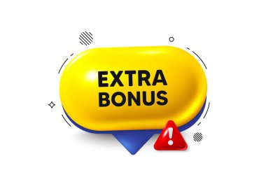 Konuşma balonu 3D simgesini teklif et. Fazladan ikramiye etiketi. Özel hediye tanıtım tabelası. Satış terfisi sembolü. Fazladan sohbet teklifi. Konuşma balonu tehlike pankartı. Mesaj kutusu balonu. Vektör