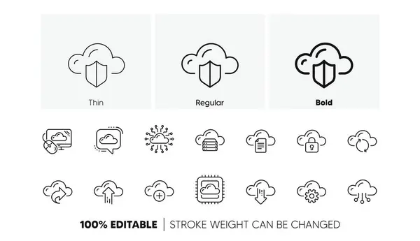 stock vector Hosting, Computing data and File storage. Cloud data and technology icons. Computer sync linear icon set. Line icons set. Vector