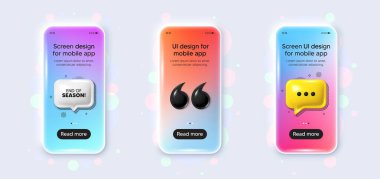 Telefon 3D model gradyan ekran. Sezon Satışı Sonu. Özel fiyat tabelası. Reklam indirimi sembolü. Sezon sonu telefon modeli mesajı. Üç boyutlu konuşma balonu. Sarı metin kutusu uygulaması. Vektör