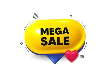 Konuşma balonu 3D simgesini teklif et. Mega Satış etiketi. Özel fiyat tabelası. Reklam indirimi sembolü. Mega satış sohbet teklifi. Konuşma balonu aşk afişi. Mesaj kutusu balonu. Vektör