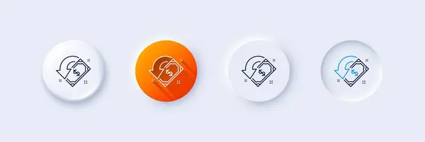 stock vector Cashback line icon. Neumorphic, Orange gradient, 3d pin buttons. Send or receive money sign. Line icons. Neumorphic buttons with outline signs. Vector