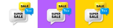 Chat speech bubble 3d icons. Super Sale tag. Special offer price sign. Advertising Discounts symbol. Super sale chat text box. Speech bubble banner. Offer box balloon. Vector clipart