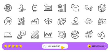 Web uygulaması için kalp, saat ve dizüstü bilgisayar çizgisi simgeleri. Bir paket Tazeleyici Posta, Akıllı Seç, Hedef Amaçlı Resim Simgeleri. Kpi, su bakımı, Coronavirus istatistikleri. Teftiş, Elastic, Nakit. Vektör