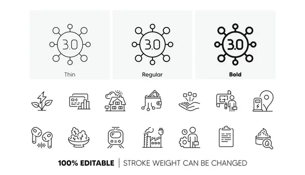 stock vector Clipboard, Eco power and Moisturizing cream line icons. Pack of Charging station, Realtor, Employee icon. Salad, Plan, Headphone pictogram. Digital wallet, Factory, Web3. Train. Line icons. Vector