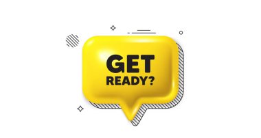 Üç boyutlu konuşma balonu simgesi. Etiketi hazırla. Özel teklif işareti. Reklam indirimleri sembolü. Sohbet mesajına hazır ol. Konuşma balonu pankartı. Sarı mesaj balonu. Vektör