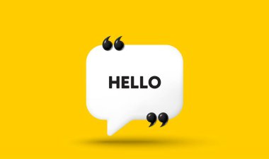 Hoş geldin etiketi. Tırnak işaretli Konuşma Balonu 3D simgesi. Merhaba davet teklifi. Resmi selamlama mesajı. Merhaba sohbet mesajı. Konuşma balonu pankartı. Beyaz mesaj balonu. Vektör