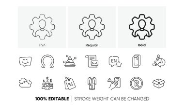 İngilizce, Piramit çizelgesi ve maaşlı çalışanlar ikonlar çiziyor. Bir paket gülümseme sohbeti, Profesyonel, temsilci çalışma ikonu. Bornoz, indirimli etiketler, Omega Pictogram. Akıllı telefon camı, bulutlu hava. Vektör