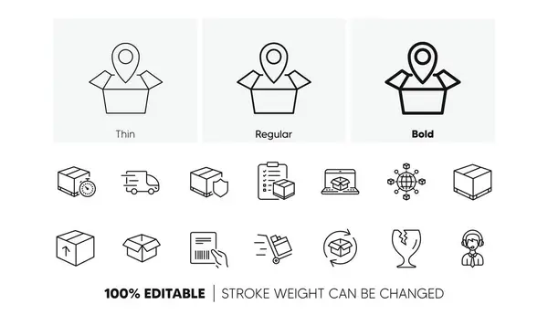 stock vector Truck Delivery, Checklist and Parcel tracking. Logistics and Shipping line icons. Cargo linear icon set. Line icons set. Vector