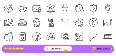 İnternet uygulaması için güç bilgileri, dolandırıcılık ve soru işareti simgeleri. Bir paket mikroskop, dosya indirme, kargo kamyonu resim simgeleri. Tıbbi kalkan, zihinsel muamma, flört işaretleri. Dünya küresi. Vektör