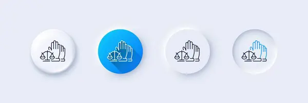 stock vector Court jury voting line icon. Neumorphic, Blue gradient, 3d pin buttons. Justice scales sign. Judgement law symbol. Line icons. Neumorphic buttons with outline signs. Vector