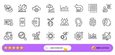 Analitik, artırılmış gerçeklik ve web uygulaması için acil durum çağrı hattı simgeleri. Psikoloji paketi, bilgisayar parmak izi, Coronavirus ikonları. İstatistikler, mikroskop, Coronavirus sprey işaretleri. Vektör