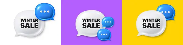 stock vector Chat speech bubble 3d icons. Winter Sale tag. Special offer price sign. Advertising Discounts symbol. Winter sale chat text box. Speech bubble banner. Offer box balloon. Vector