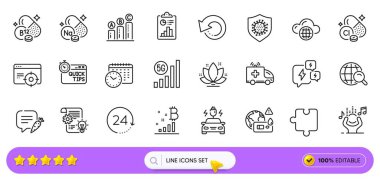 Rapor, Cobalamin vitamini ve web uygulaması için grafik çizelgesi simgeleri. İnternette arama, ambulans arabası, Coronavirus resim ikonları. Klor minerali, hızlı ipuçları, nilüfer işaretleri. 5 gramlık kablosuz. Vektör