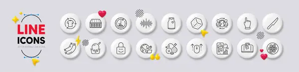 stock vector Table knife, Global business and Change clothes line icons. White buttons 3d icons. Pack of Ice cream, Swipe up, Outsource work icon. Mattress, Cable section, Sound wave pictogram. Vector