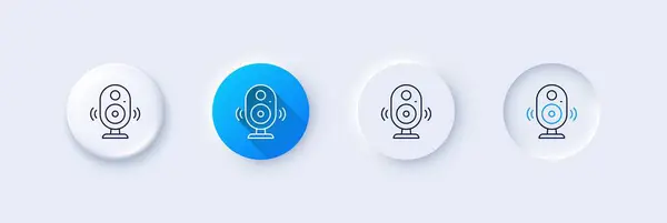 stock vector Speaker line icon. Neumorphic, Blue gradient, 3d pin buttons. Computer component sign. Sound symbol. Line icons. Neumorphic buttons with outline signs. Vector