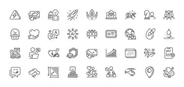 Grafik çizelgesi, uluslararası teslimat ve güvenli hat simgeleri. Al, Soru ve Cevap, Harita iğne simgeleri. Lezzetli gülümseme, alışverişi bırak, Cloud bilgisayar ağı simgesi. Vektör