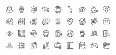 Stres, Özel Ödeme ve Vergi Belgesi İkonları Paketi. Al, Soru ve Cevap, Harita iğne simgeleri. İmleç, Paket Kutusu, Güçlendirilmiş Reality Web simgesi. Vektör