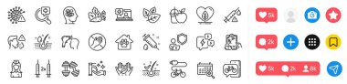 Dont touch, Medical calendar and Fair trade line icons pack. Social media icons. Coronavirus vaccine, Electric bike, Organic tested web icon. Vector clipart