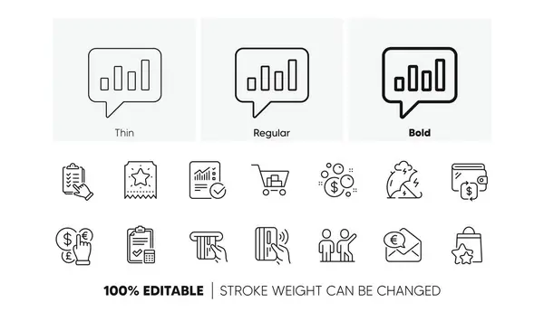 stock vector Accounting checklist, Checklist and Credit card line icons. Pack of Stress protection, Money currency, Checked calculation icon. Wallet, Analytical chat, Loyalty points pictogram. Line icons. Vector