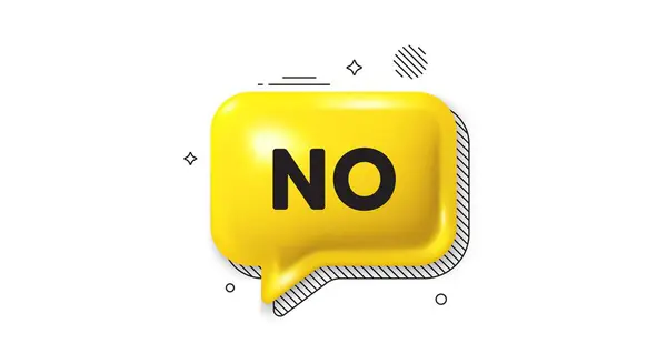 stock vector 3d speech bubble icon. No tag. Negative answer text. Vote refuse, decline or forbidden symbol. No chat talk message. Speech bubble banner. Yellow text balloon. Vector