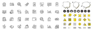Set of Loan percent, Money wallet and Finance calculator line icons for web app. Design elements, Social media icons. Deflation, Smartphone statistics, Sales diagram icons. Vector