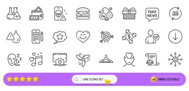 Sadakat Yıldızı, Demir ve Hukuki belgeler web uygulaması için ikonlar. Bir paket parşömen, aşk müziği, kimya laboratuarı ikonları. Telefon kodu, uyku, rüzgar enerji işaretleri. Siber saldırı. Arama barı. Vektör