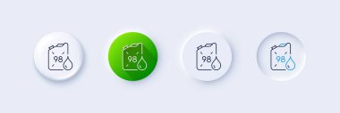 Petrol canister line icon. Neumorphic, Green gradient, 3d pin buttons. 98 petroleum fuel sign. E5 gasoline container symbol. Line icons. Neumorphic buttons with outline signs. Vector clipart