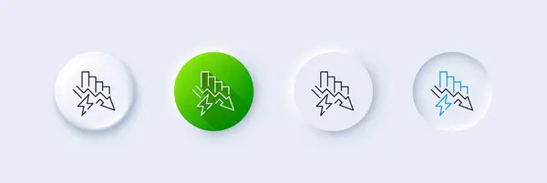 stock vector Saving electricity line icon. Neumorphic, Green gradient, 3d pin buttons. Electric power down trend sign. Reduce consumption symbol. Line icons. Neumorphic buttons with outline signs. Vector