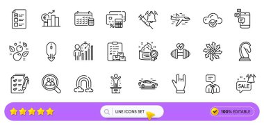 Kazanan podyum, Temiz kabarcıklar ve web uygulaması için takvim çizgisi simgeleri. Bir paket pazarlama stratejisi, Car, promosyon çanı ikonları. Bulut hesaplama, aşı duyurusu, araştırma listesi işaretleri. Vektör