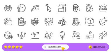 Web uygulaması için takım, iş sonuçları ve Apple satırı simgeleri ekle. Bir paket İngiliz anahtarı, damar, park uygulaması resim simgeleri. Bekleme kutusu, biyografi etiketleri, reçeteli ilaç işaretleri. İmleç, Ay, kalbi tut. Vektör