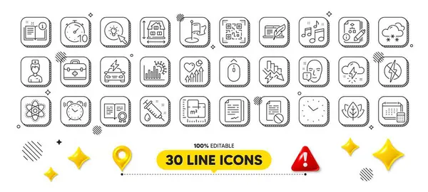 stock vector Energy, Time and Car charging line icons pack. 3d design elements. Face attention, Coronavirus statistics, Account web icon. Chemistry atom, Document signature, Certificate pictogram. Vector