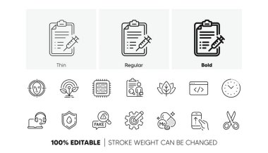 Teftiş, Molybdenum minerali ve aşı çizgi simgeleri. Sahte haberler, kan bağışı, yüz tanıma ikonu. Seo Script, Cpu işlemci, kuvöz resim makinesi. Kes, çark, organik test. Vektör