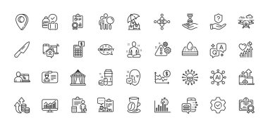 Teftiş, zamanlayıcı ve su geçirmez yatak çizgisi simgeleri. Al, Soru ve Cevap, Harita iğne simgeleri. Kalp atışı, yüz kabul edildi, enflasyon web simgesi. Vektör