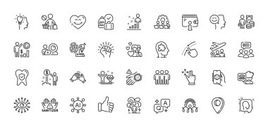 Açık arttırma, temiz eller ve çalışanların zenginlik çizgisi simgeleri. Al, Soru ve Cevap, Harita iğne simgeleri. El gibi, Şef, baş ağ ikonu. Pas at, takım çalışması, görüntülü konferans fotoğrafı. Vektör