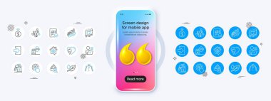 Road, Contactless payment and Checked calculation line icons. Phone mockup with 3d quotation icon. Pack of Online voting, Ice cream, Architect plan icon. Vector clipart