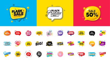İndirimli etiket pankartları teklif et. Fiyat indirimi etiketleri. En iyi özel teklif etiketleri. Flaş indirimli balon kuponu. Promosyon indirimli afiş şablonları tasarımı. Teklif etiketi al, Kara Cuma. Vektör